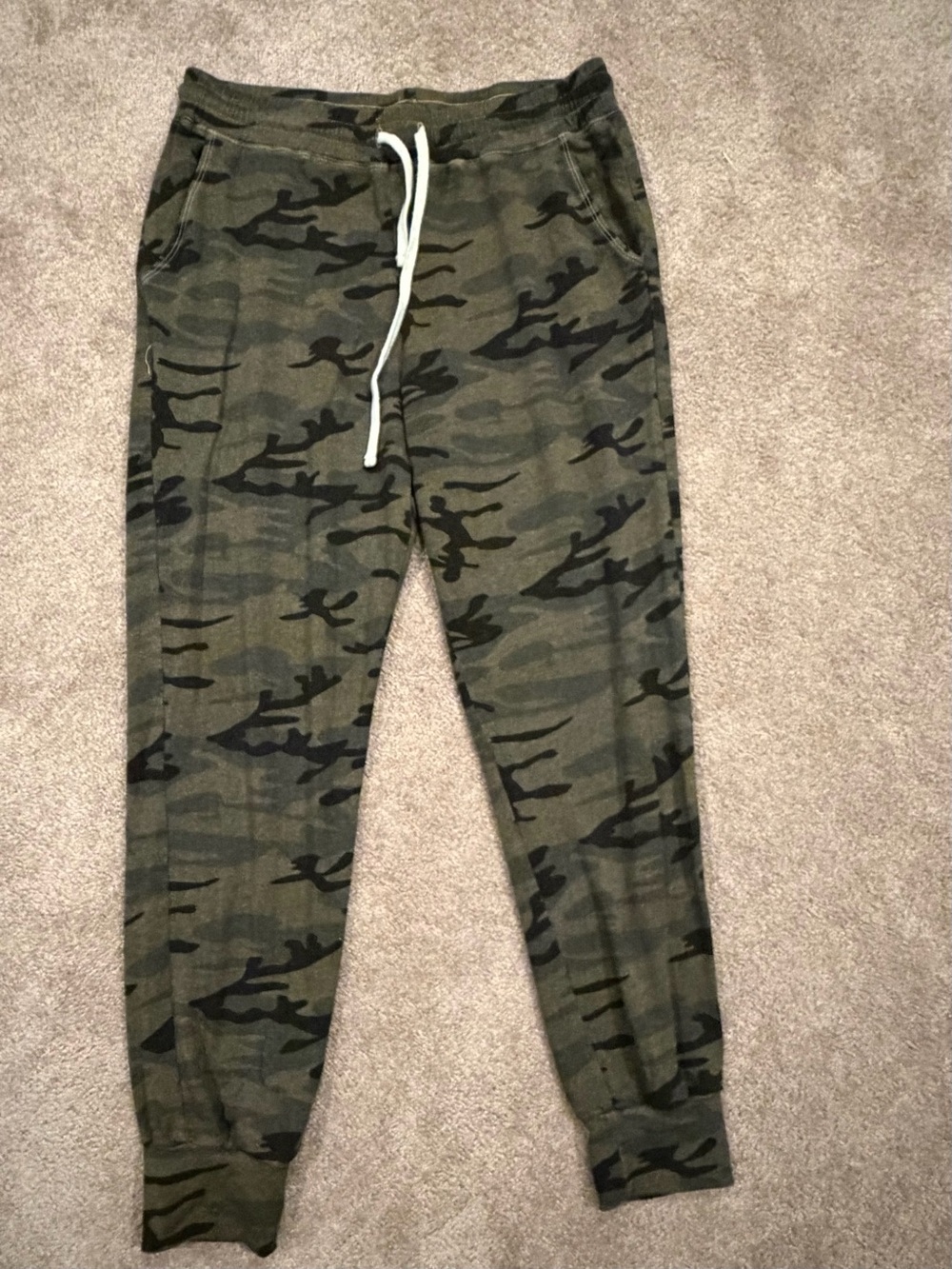 SUNDRY Camo Joggers Size 3 Large Olive Green French Terry Sweatpants Made USA